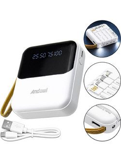 Andowl Q-CD998 Power Bank 6900mAh 10W με Ενσωματωμένα Καλώδια USB-C Lightning & micro USB White