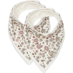 Jollein Retro Flowers Σετ Σαλιάρες Μπαντάνα από 100% Βαμβάκι με Κουμπί Λευκές 2τμχ