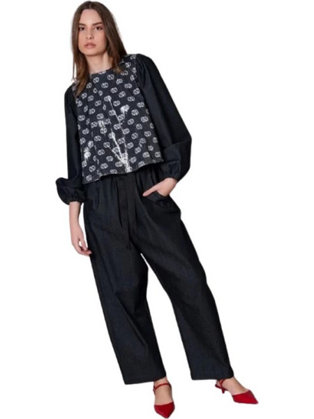 Collectiva Noir Γυναικείο Χειμερινό Crop Top Τζιν Μαύρο CN141L13DNS