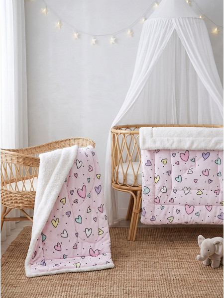 Rythmos Happy Hearts Κουβέρτα Αγκαλιάς Γούνινη 80x110 Ροζ