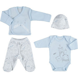 BiBaby Handsome Animals Βρεφικό Σετ Φόρμας για Αγόρι Χειμωνιάτικο Γαλάζιο Λευκό 82039