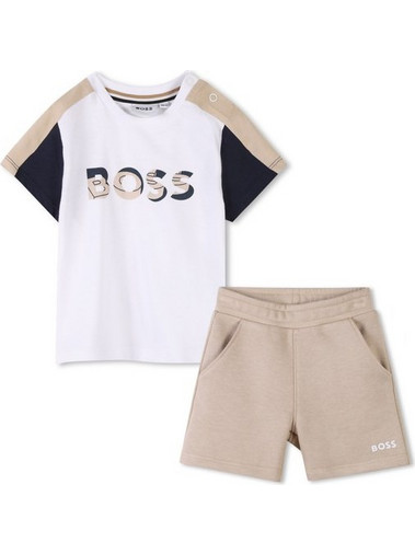 Hugo Boss Βρεφικό Σετ για Αγόρι Καλοκαιρινό Μπεζ Navy Μπλε Λευκό J52120-10P