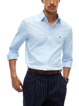 Tommy Hilfiger Ανδρικό Πουκάμισο Βαμβακερό Μακρυμάνικο Κανονική Γραμμή Γαλάζιο MW0MW44570-C3Q