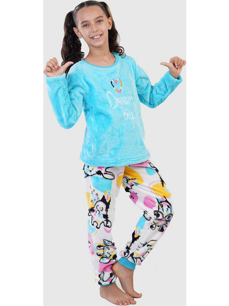 Vienetta Secret Dream Big Παιδική Πιτζάμα Fleece Χειμωνιάτικη Γαλάζια Πολύχρωμη 303086