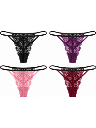 Modern Ocean Γυναικείο Sexy String με Δαντέλα Μαύρο Μωβ Ροζ Μπορντό 3044