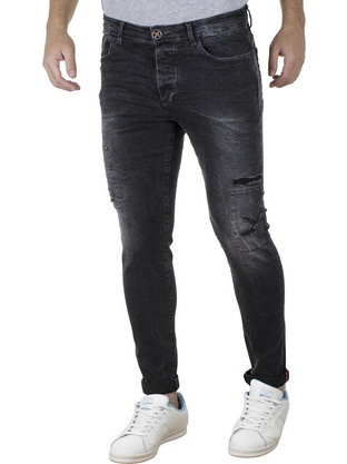 Damaged Jeans Ανδρικό Τζιν Παντελόνι Ελαστικό Slim Εφαρμογή Μαύρο D27D