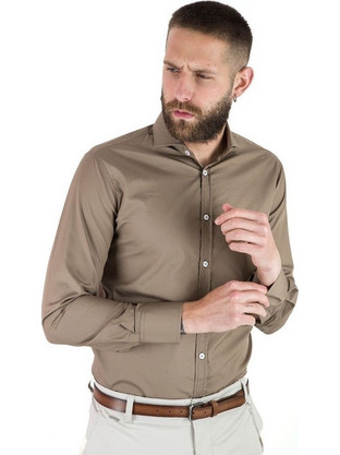 Stefan Ανδρικό Πουκάμισο Βαμβακερό Μακρυμάνικο Slim Fit Καφέ 9061-F/W20