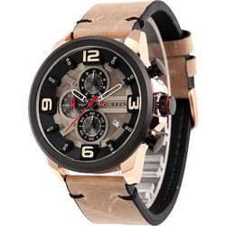 Curren Ανδρικό Ρολόι με Μπεζ Δερμάτινο Λουράκι 8288 Beige