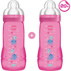 Mam Easy Active Σετ Πλαστικά Μπιμπερό με Θηλή Σιλικόνης 4m+ Pink Dolphins 2x330ml
