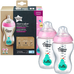 Tommee Tippee Closer To Nature Σετ Πλαστικά Μπιμπερό με Θηλή Σιλικόνης 0-6m Pink 2x340ml