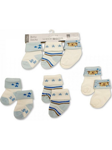 Nursery Time Σετ 3 Ζευγάρια Βρεφικά Καλτσάκια Αστεράκι-Αρκουδάκι BW-2195