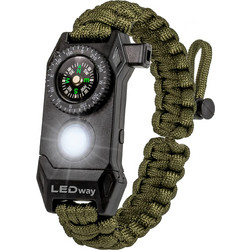 A2S Βραχιόλι Επιβίωσης Paracord με Πυξίδα, Σπινθηριστή & LED φακό Green