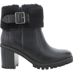 UGG Γυναικεία Μποτάκια Αστραγάλου Suede Μαύρα με Χοντρό Ψηλό Τακούνι με Γούνα Elisiana