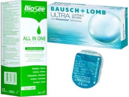 Bausch & Lomb Ultra Μηνιαίοι Φακοί Επαφής Σιλικόνης Υδρογέλης 3τμχ + 1 Υγρό Biosee 380ml