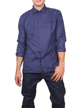 Best Choice Ανδρικό Πουκάμισο Μακρυμάνικο Slim Fit Navy Μπλε W16206-BL