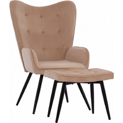 HomeMarkt Μπερζέρα με Υποπόδιο Βελούδινη Μπεζ Crawley HM8918.11