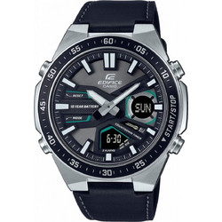 Casio Edifice Ανδρικό Ρολόι Χρονογράφος με Μαύρο Δερμάτινο Λουράκι EFV-C110L-1AVEF