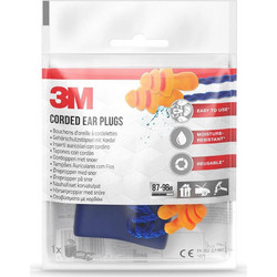 3M Corded Ear Plugs Επαναχρησιμοποιούμενες Ωτοασπίδες με Κορδόνι & Θήκη Μεταφοράς, 1 ζευγάρι