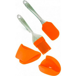EuroLady Σετ Εργαλεία Μαγειρικής Σιλικόνη - Πορτοκαλί (4τμχ)