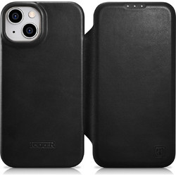 iCarer CE Oil Wax Premium Leather Folio MagSafe Book Black (iPhone 14 Plus)