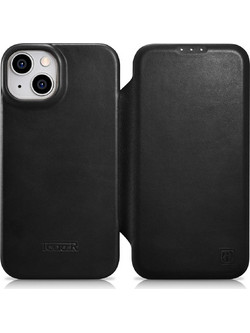 iCarer CE Oil Wax Premium Leather Folio MagSafe Book Black (iPhone 14 Plus)