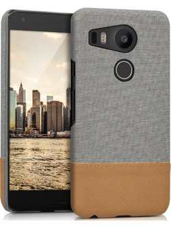 KWmobile Σκληρή Θήκη Canvas & PU Leather - LG Nexus 5X - Light Grey / Brown (37625.25)