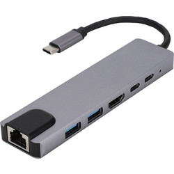 USB Hub 6 Θυρών με Σύνδεση TYPE C 1xRJ45 Ethernet+2xUSB 3.0+1xHDMI+2xUSB C Γκρι 3.3.34 AMARAD