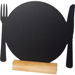 Σταντ Μαυροπίνακα Menu Μαχαιροπίρουνο με Ξύλινη Βάση σετ 3 τεμαχίων