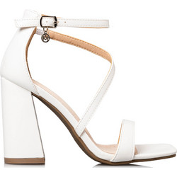 Envie Shoes Γυναικεία Πέδιλα Δερμάτινα Λευκά με Χοντρό Ψηλό Τακούνι E42-17163-33