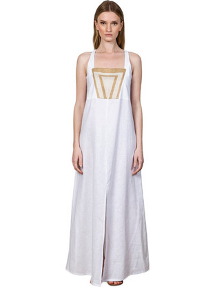 AGGEL Maxi Καλοκαιρινό Καθημερινό Φόρεμα Λευκό SS33303KF-75