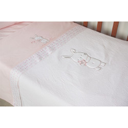 Kipper Flamingo Fancy Κουβέρτα Κούνιας Βαμβακερή Πικέ 120x150 Λευκή Ροζ