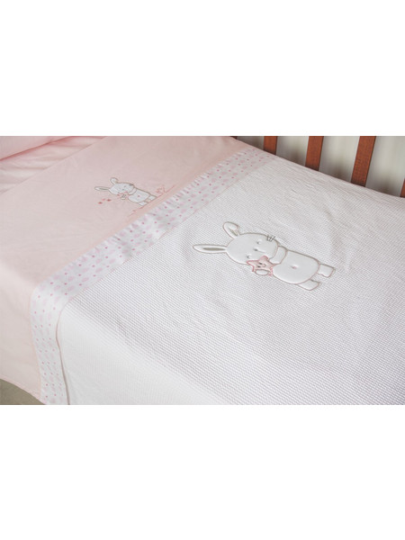 Kipper Flamingo Fancy Κουβέρτα Κούνιας Βαμβακερή Πικέ 120x150 Λευκή Ροζ