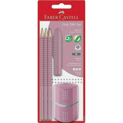 Faber Castell - Σετ 3 Μολύβια Grip Ροζ & Ξύστρα Grip & Γόμα Grip 580073