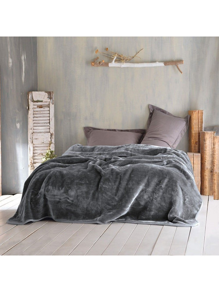Κουβέρτα Velour Dark Grey Ρυθμός Υπέρδιπλo 220x240cm Πολυέστερ