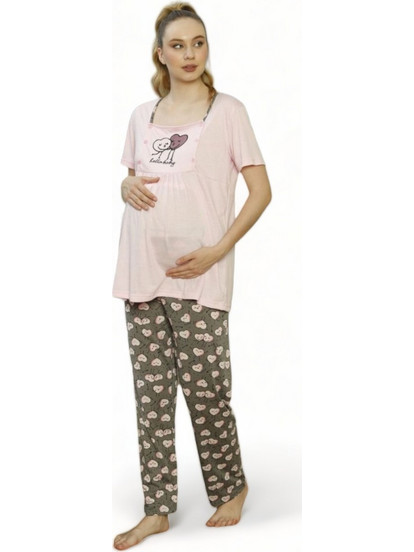 Πιτζάμα εγκυμοσύνης με ρόμπα Pijamood Hallo Baby PJMD9622-Ροζ