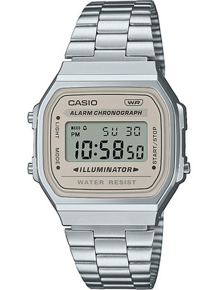 Casio Vintage Ψηφιακό Ανδρικό Ρολόι Χρονογράφος με Ασημί Μεταλλικό Μπρασελέ A-168WA-8AYES