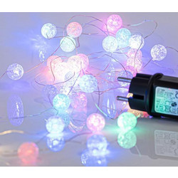 Χριστουγεννιάτικες 100 led ακριλικές μπάλες Φ2cm λαμπάκια (φωτάκια) χρωματιστό πολύχρωμο φως με ασημί χάλκινο καλώδιο 795cm στεγανά IP44