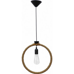 Heronia Lighting Kyklos 1/L Κρεμαστό Φωτιστικό Οροφής με Σχοινί Μονόφωτο Μαύρο 34-0039