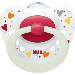 Nuk Signature Night Ανατομική Ορθοδοντική Πιπίλα Σιλικόνης Νυκτός 6-18m Hearts White Red