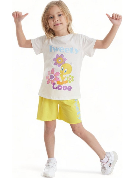 Tweety Love Παιδική Πιτζάμα Βαμβακερή Καλοκαιρινή Κίτρινη TW19601
