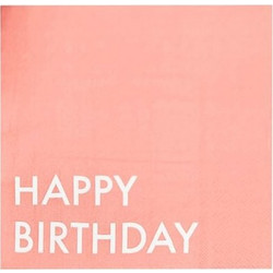 Xαρτοπετσέτες Happy Birthday Kόκκινο Aνοιχτό 16.5x16.5cm Ginger Ray (16 Tεμάχια)