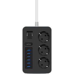 Πολύπριζο Ασφαλείας Earldom ES-SC07, 3 θέσεις, CEE 7/3, 6 x USB, 2m. Μαύρο - 40378