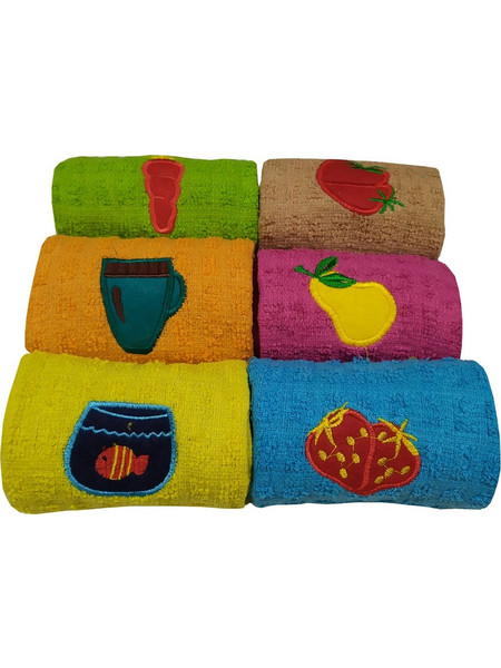 Ποτηρόπανα Σετ Πετσετέ Με Κέντημα Multy Colors Cotton Komvos (40x60) 6Τεμ