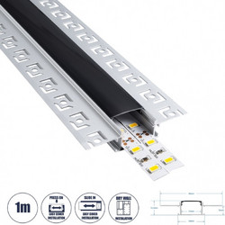 GloboStar PLASTERBOARD-PROFILE 70820-1M Προφίλ Αλουμινίου - Βάση & Ψύκτρα Ταινίας LED με Μαύρο Φιμέ Κάλυμμα - Χωνευτή Χρήση σε Γυψοσανίδα - Trimless - Πατητό Κάλυμμα - Ασημί - 1 Μέτρο - Μ100 x Π6.7 x