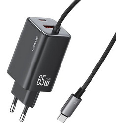Usams CC266 Φορτιστής με Καλώδιο USB-C με Θύρα USB-A & Θύρα USB-C 65W Quick Charge 3.0