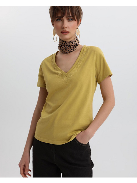 T-shirt Bill Cost με διακοσμητικές πέτρες Lime