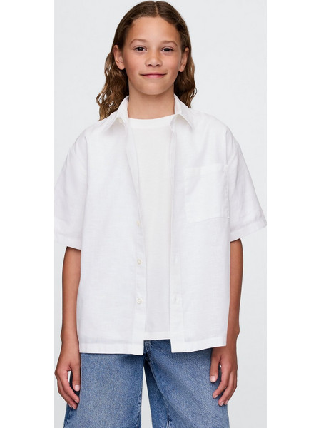 Άσπρο Παιδικό Λινό-Βαμβακερό Relaxed Πουκάμισο New off white