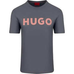 Hugo Regular Fit Dulivio Contrast Logo T-shirt - ΓΚΡΙ