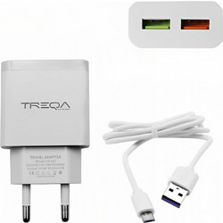 Treqa Φορτιστής με Καλώδιο Micro USB με 2 Θύρες USB-A & Θύρες USB-C White CH-631-M