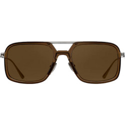 Prada PR57ZS 18F01T Ανδρικά Γυαλιά Ηλίου Aviator Κοκάλινα Μεταλλικά Ασημί Μαύρα με Καφέ Polarized Φακό